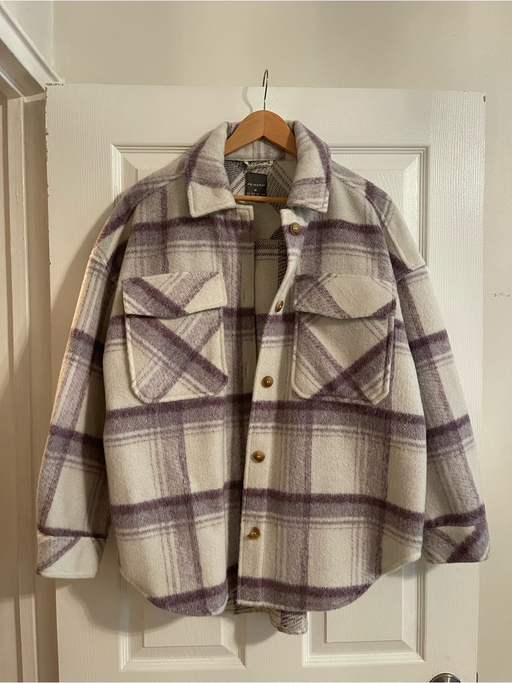 Plaid Shacket Jacket in Cream and Lavender Women’s Overshirt